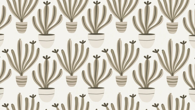 Minimal boho cactus seamless pattern vector background