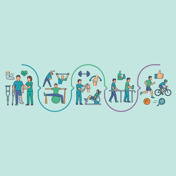 Vector infographic of the physical therapy rehabilitation process