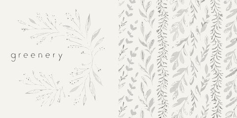 Floral ornament with sketched leaves and stems a delicate gray vector illustration botanical illustration branch close up © Tarun