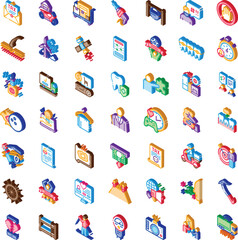 Obraz premium Isometric icon set showcasing diverse business, finance, health, technology and daily life concepts colorful, modern vector symbols for apps, web, ui, infographics, and presentations