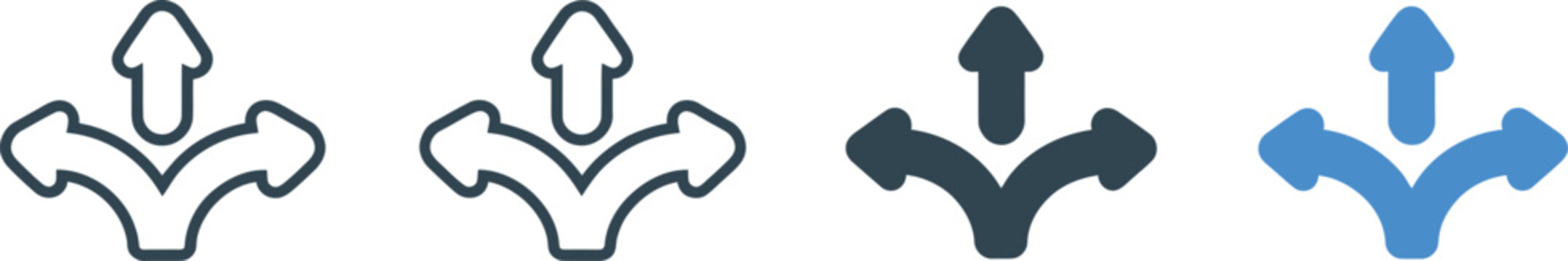 Direction arrow icon with multiple paths representing choice, decision making, and strategic planning.