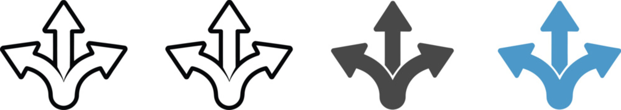 Direction arrow icon with multiple paths representing choice, decision making, and strategic planning.