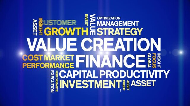 Value Creation Finance animated word cloud-text design animation tag kinetic typography seamless loop.