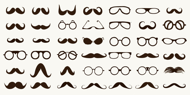 Collection of various brown mustache silhouettes against a light beige background beard facial hair facial hair