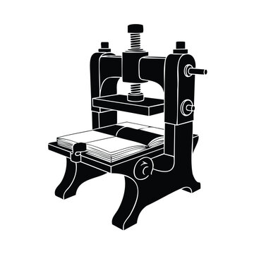 Book press machine for binding or printing, historical printing equipment.