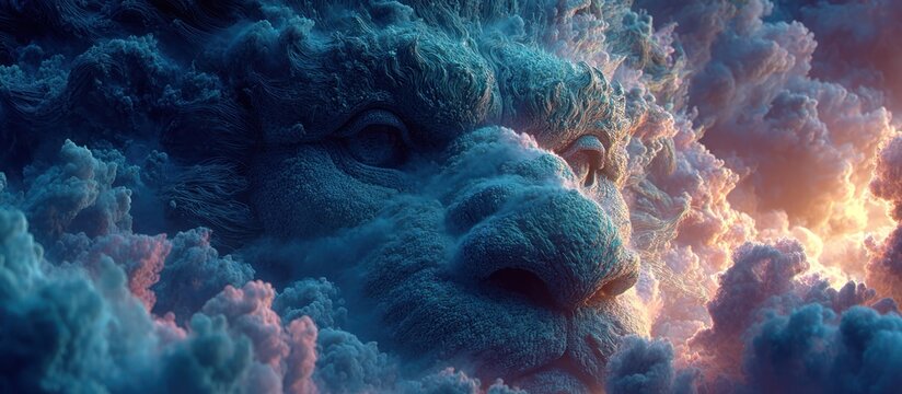 A giant cloud face emerges from a sky of swirling vapor and light