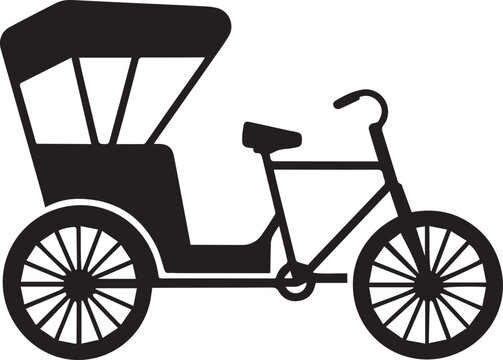 Cycle Rickshaw Silhouette Vector Black and White, Silhouette Vector Illustration