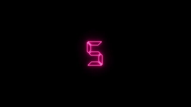 Neon pink digital countdown timer on black background, minimalist led style number sequence for motion and editing