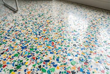 Obraz premium Detailed interior material surface featuring colorful recycled plastic chips