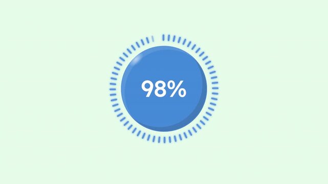 Work finishing solid blue dashed circle percent loading animation. Payment processing animated percentage progress indicator for light theme. Circular loader icon. HD video with alpha channel