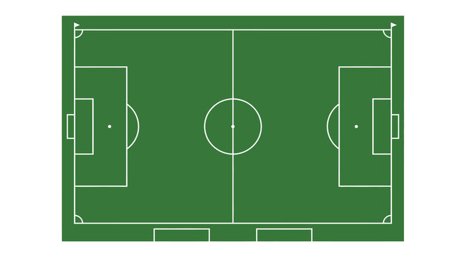 Soccer field diagram with white lines on green flat silhouette