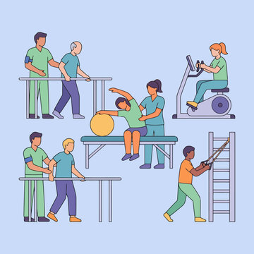 Flat vector illustration of physical therapy exercises