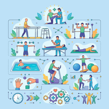 Vector illustration of physical therapy and rehabilitation exercises