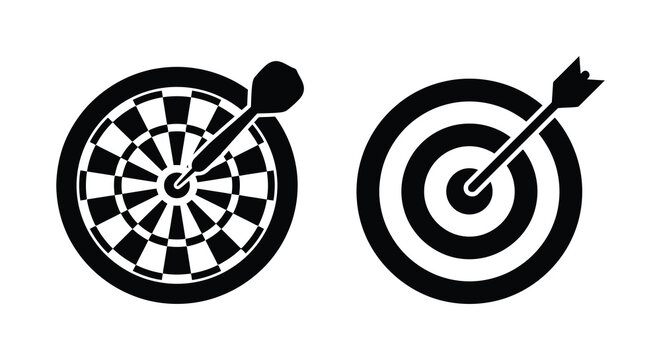 Dartboard With Dart And Target Silhouette On A White Background Vector Illustration