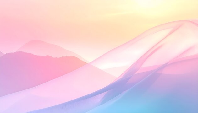 Paisaje abstracto de monta&ntilde;as suaves en tonos pastel con cielo c&aacute;lido y composici&oacute;n minimalista