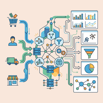 Vector illustration of data processing and business analytics