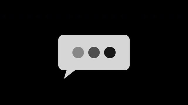 Animate chat bubble with three typing dots icon, Animation loading bar 3 dots looping progress icon on Transparent background. 4K video