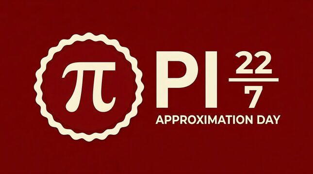 Pi approximation day with pi symbol in scalloped circle on dark red background