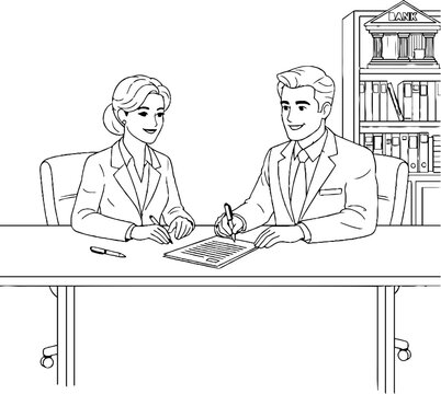 Professional business meeting with two corporate executives signing documents.