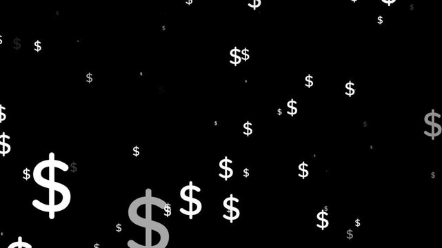 2D US dollar sign particle animation with camera zoom burst effect on high speed lines background.