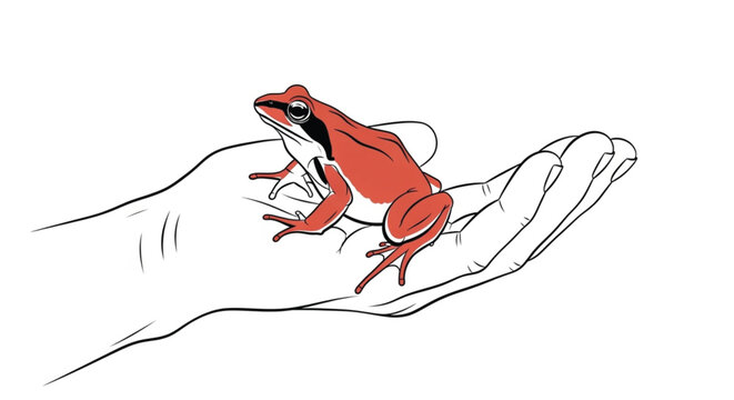 Red Frog Sitting on Human Hand.