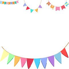 Obraz premium Colorful party bunting flags creating a festive atmosphere for events and celebrations, with bright patterns and diverse shapes adding decorative charm