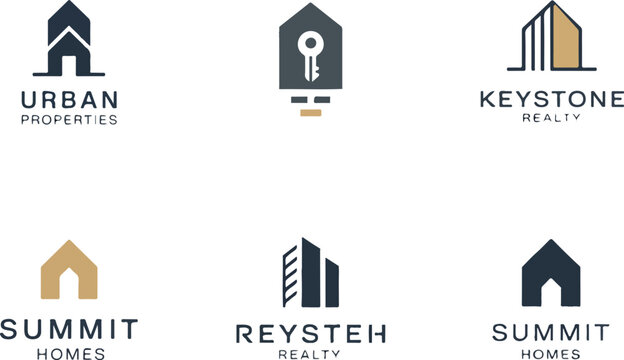Minimalist real estate logo collection with various house and building concepts for property business.