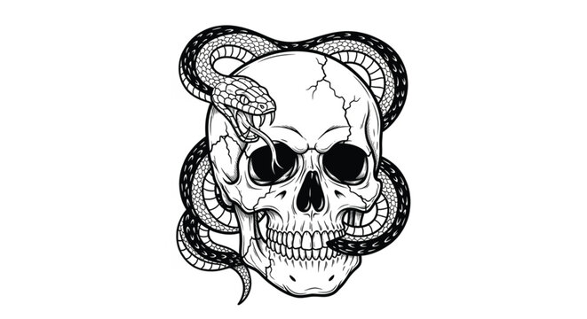 Skull with snake wrapped around head.