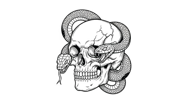 Skull with snake wrapped around it.