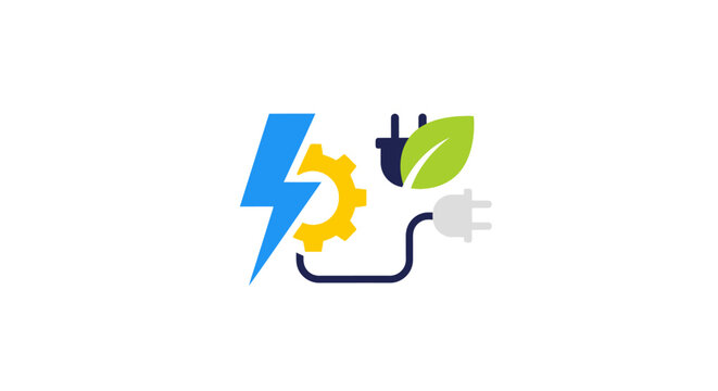 A graphic icon representing sustainable energy and industrial power generation