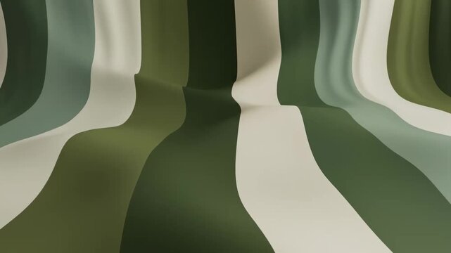 Elegant Abstract 3D Waves with Flowing Ribbons in Earthy Green and Cream Tones, Ideal for Modern Background Presentations and Digital Design Projects.