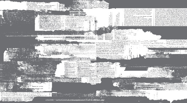Distressed newspaper pages with torn edges and grey overlay texture ripped
