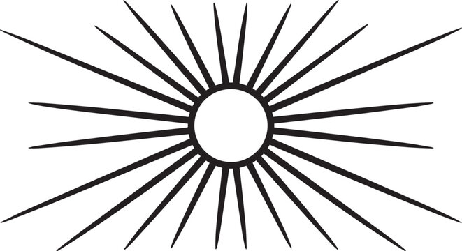Sunburst Vector Black White. Geometric Starburst Sun Rays Radial Lines Design Element