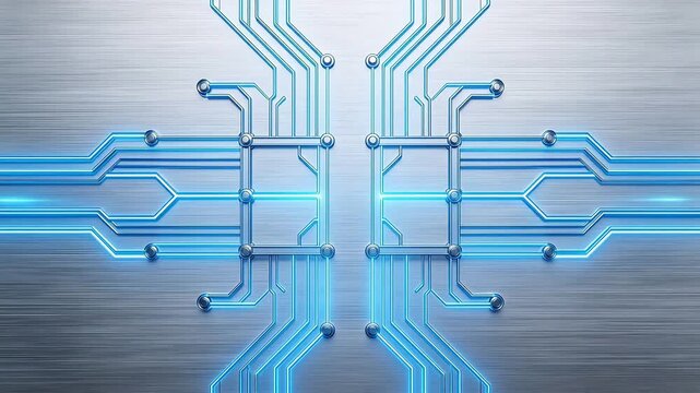 Blue circuit board pattern on metallic surface