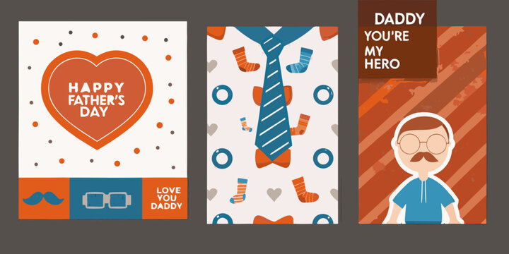 Floral ornament and heart pattern father s day greeting card illustration