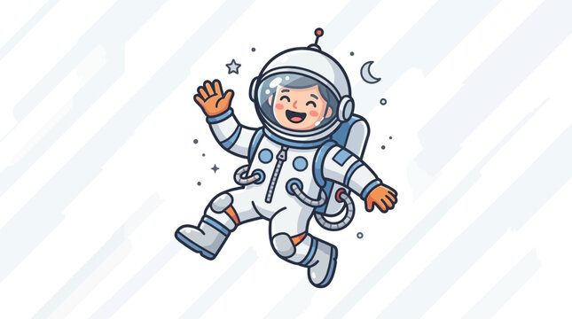 Astronaut illustration smiling and waving in space isolated on white background