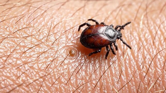 Close-Up Images of a Tick on Human Skin, Highlighting Its Distinct Body Structure and Surrounding Skin Texture, Illustrating the Need for Awareness and Tick Prevention.