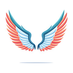 Fototapeta premium Stylized pair of wings with blue and orange feathers