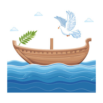 Noah's Ark with Dove and Olive Branch on Water