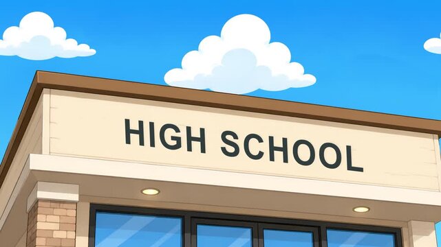 High School Building Exterior Animation | Secondary Education Institution Background