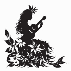 Exotic Hawaiian Girl Playing Ukulele Silhouette Vector Illustration  © Sutarno