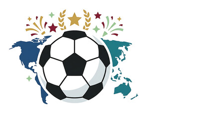Fototapeta premium Global Soccer Championship Ball with World Map and Celebration Elements Illustration
