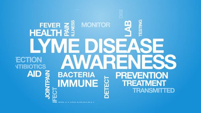 Lyme disease awareness concept Animated Tag Word Cloud kinetic typography, Text Design Animation typography seamless loop video motion graphics Intro Wordart tagcloud blue  background bg backdrop