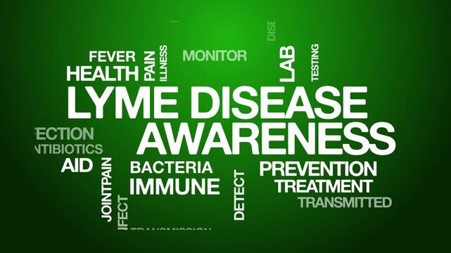 Lyme disease awareness concept Animated Tag Word Cloud kinetic typography, Text Design Animation typography seamless loop video motion graphics Intro Wordart tagcloud green background bg backdrop