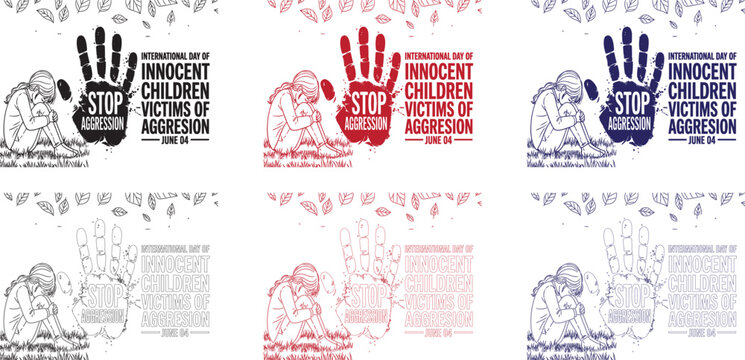 International Day of Innocent Children Victims of Aggression Banner Template with Stop Hand Print and Crying Child.