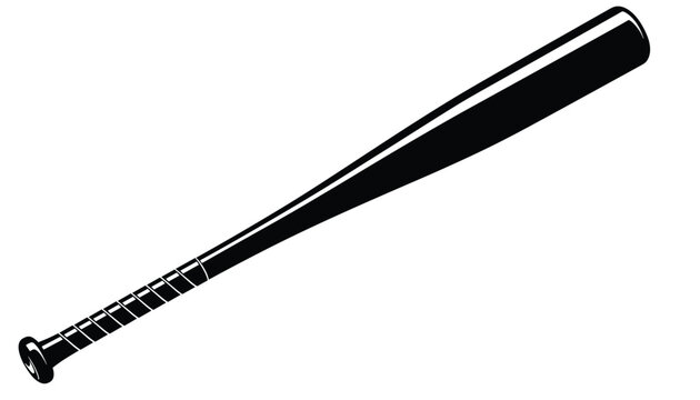 Classic black baseball bat with a textured grip handle, isolated on a clean white background in a diagonal position.