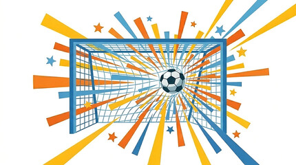 Fototapeta premium Soccer Ball Scoring Goal with Dynamic Celebration Burst Illustration