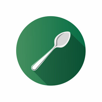 Simple Spoon Icon With Shadow Against Dark Green Circle Background