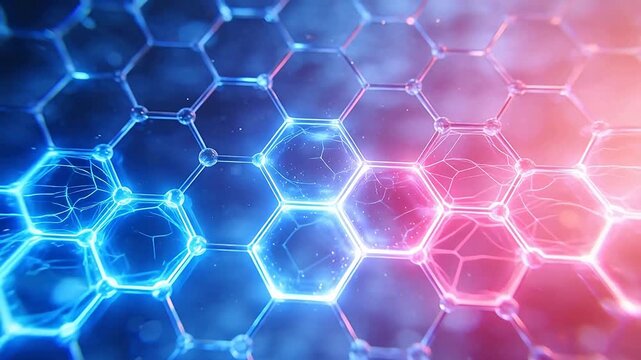 Hexagonal molecular structure with glowing nodes
