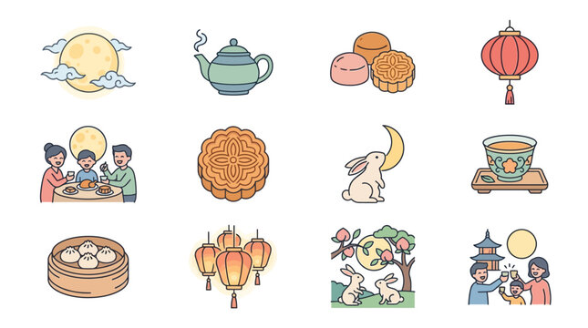 Moon Festival Celebration with Lanterns and Food